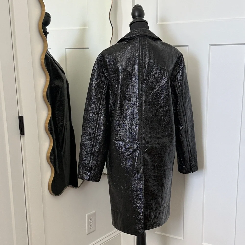 No. 21 Black Faux Leather Long Coat - Women's Jacket Sz 44 - US 8 - Picture 2 of 8